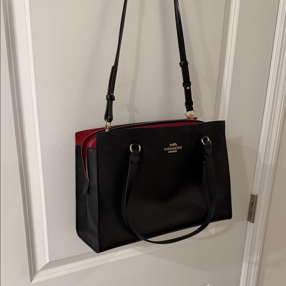 Coach Handbags - Coach Black and Red Leather Shoulder Bag
